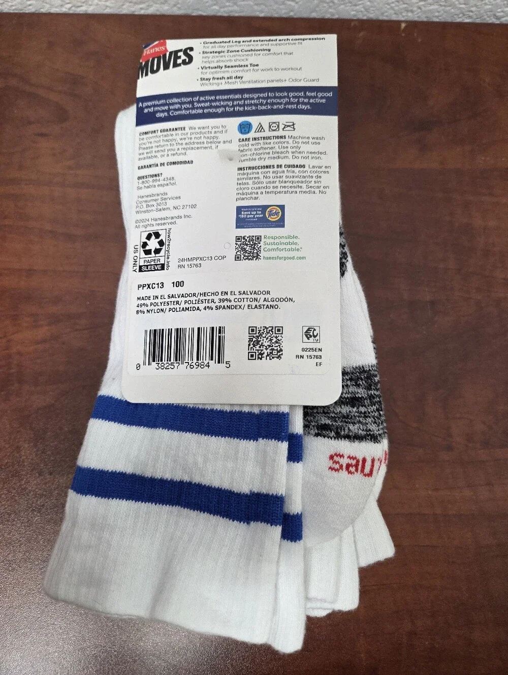 Hanes Premium White Crew Athletic Socks with Blue Stripes - 3 Pack Nwt